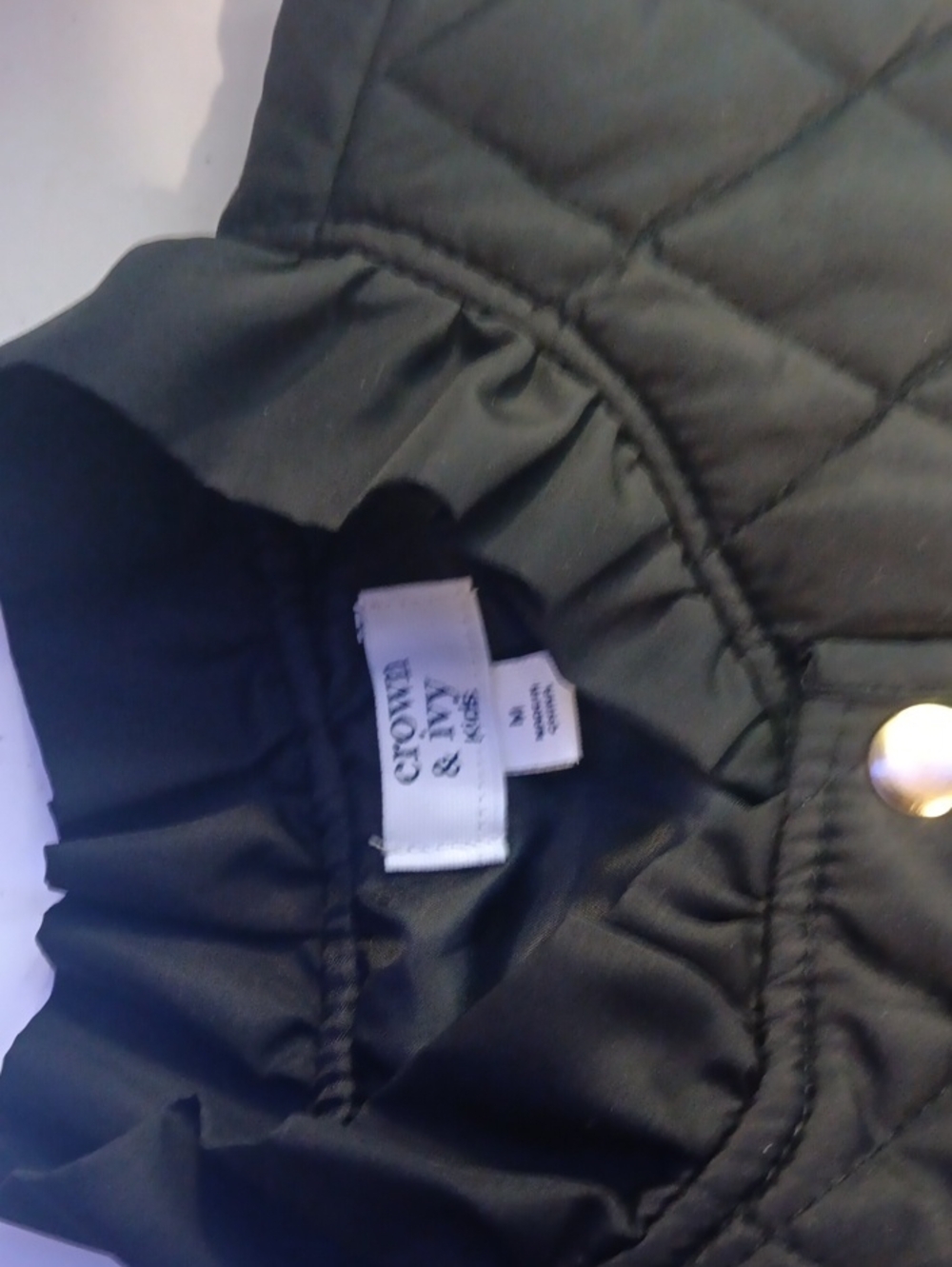 crown & ivy Black Quilted Ruffle-Trim Jacket